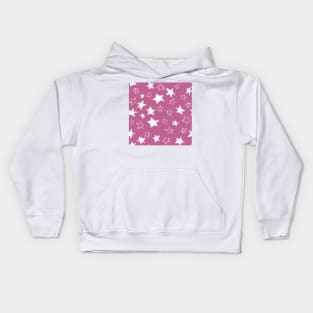 watercolor white stars over pink peony background Kids Hoodie